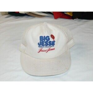 VTG Vintage Snapback Trucker Hat - White Big Jesse Jones Beef Franks Advertising